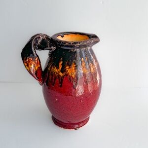 Rare Vintage Studio Pottery Glazed Pitcher with Curving Handle Vase